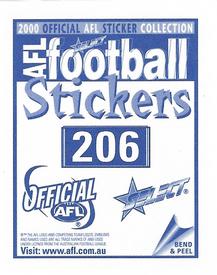 2000 Select AFL Stickers #206 Matthew Rogers Back